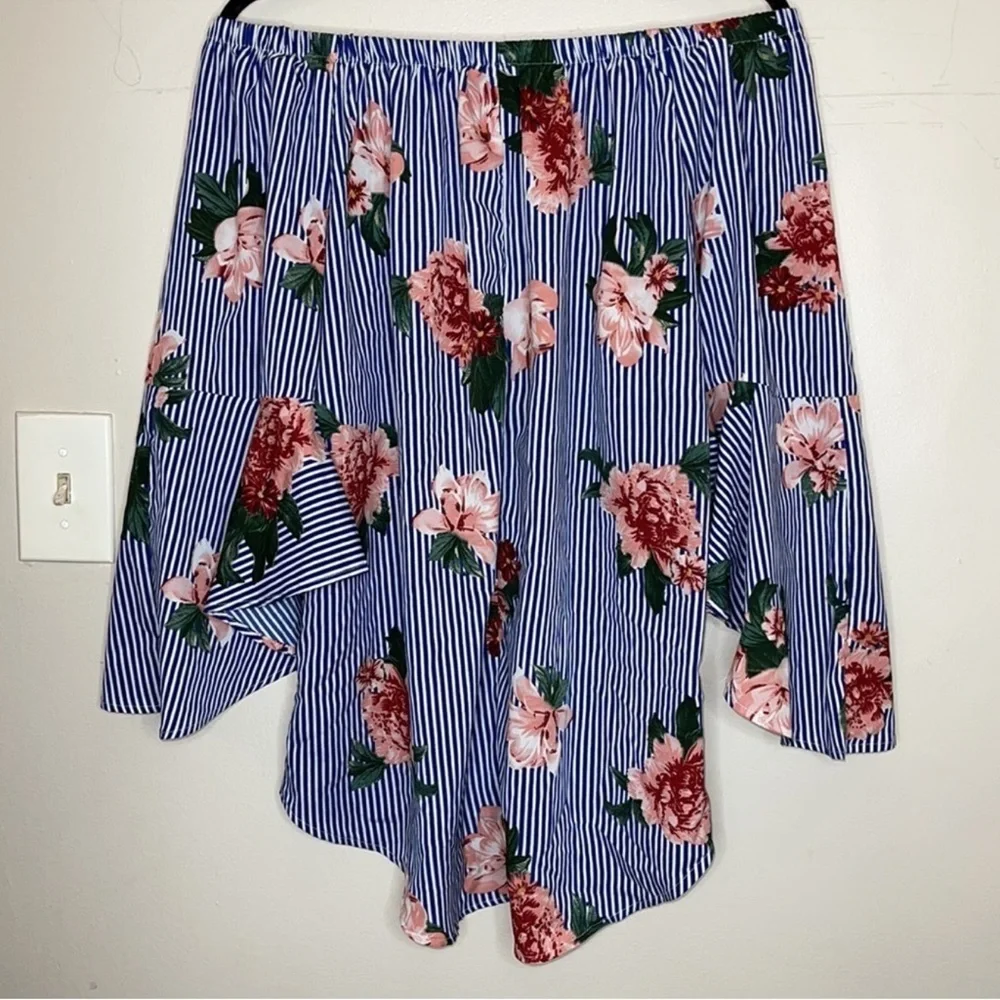 MPH Collection Chic Floral and Striped Women's Off Shoulder Top Size 1X